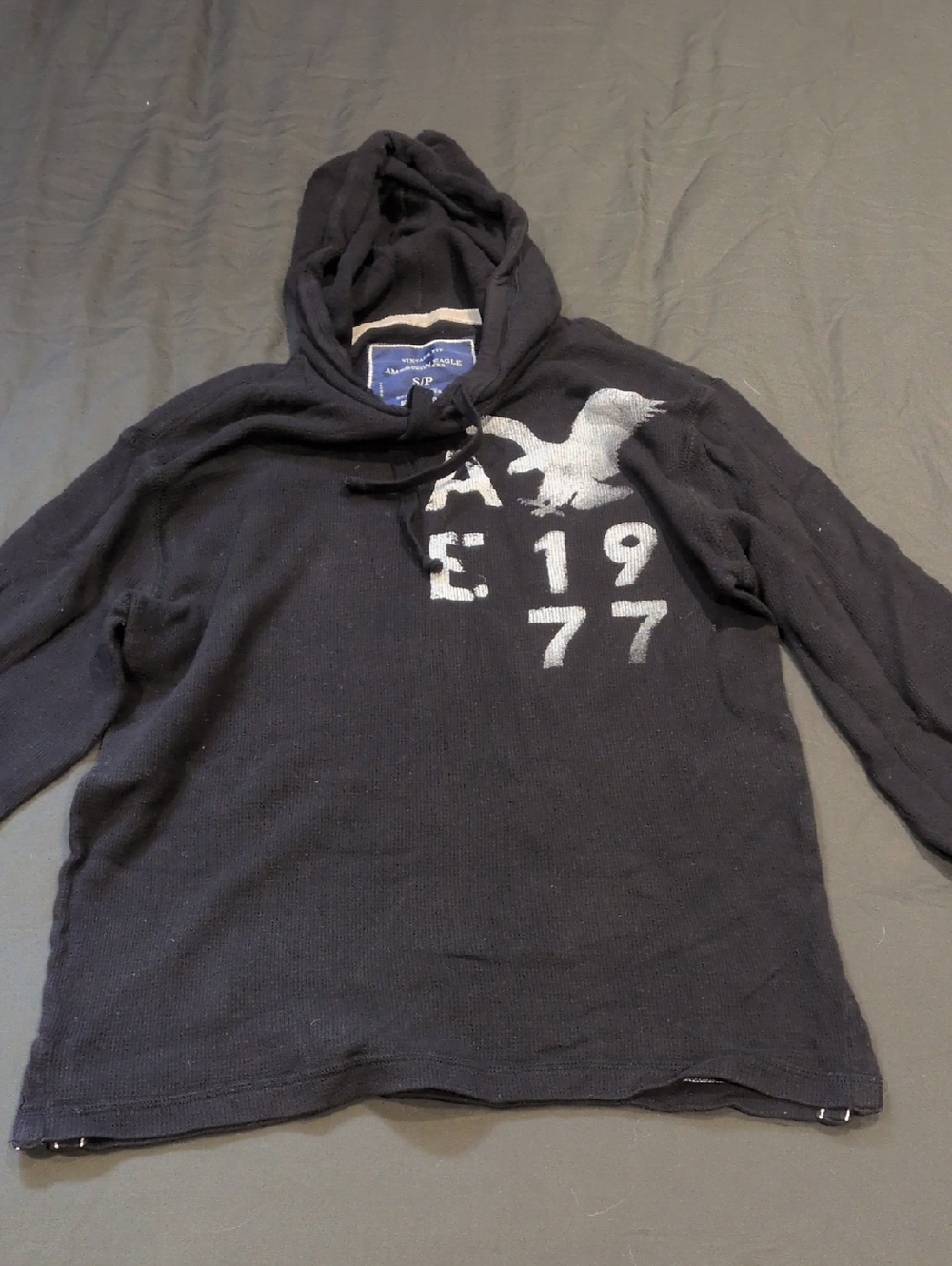 American Eagle Outfitters Black Crewneck Hoodie Sweater with White Eagle Graphic